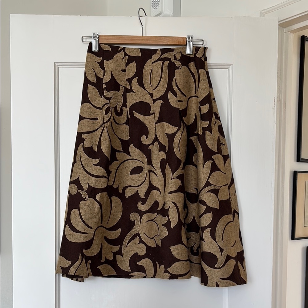 Steven Stolman Brown and Tan A-Line Knee-Length Skirt
